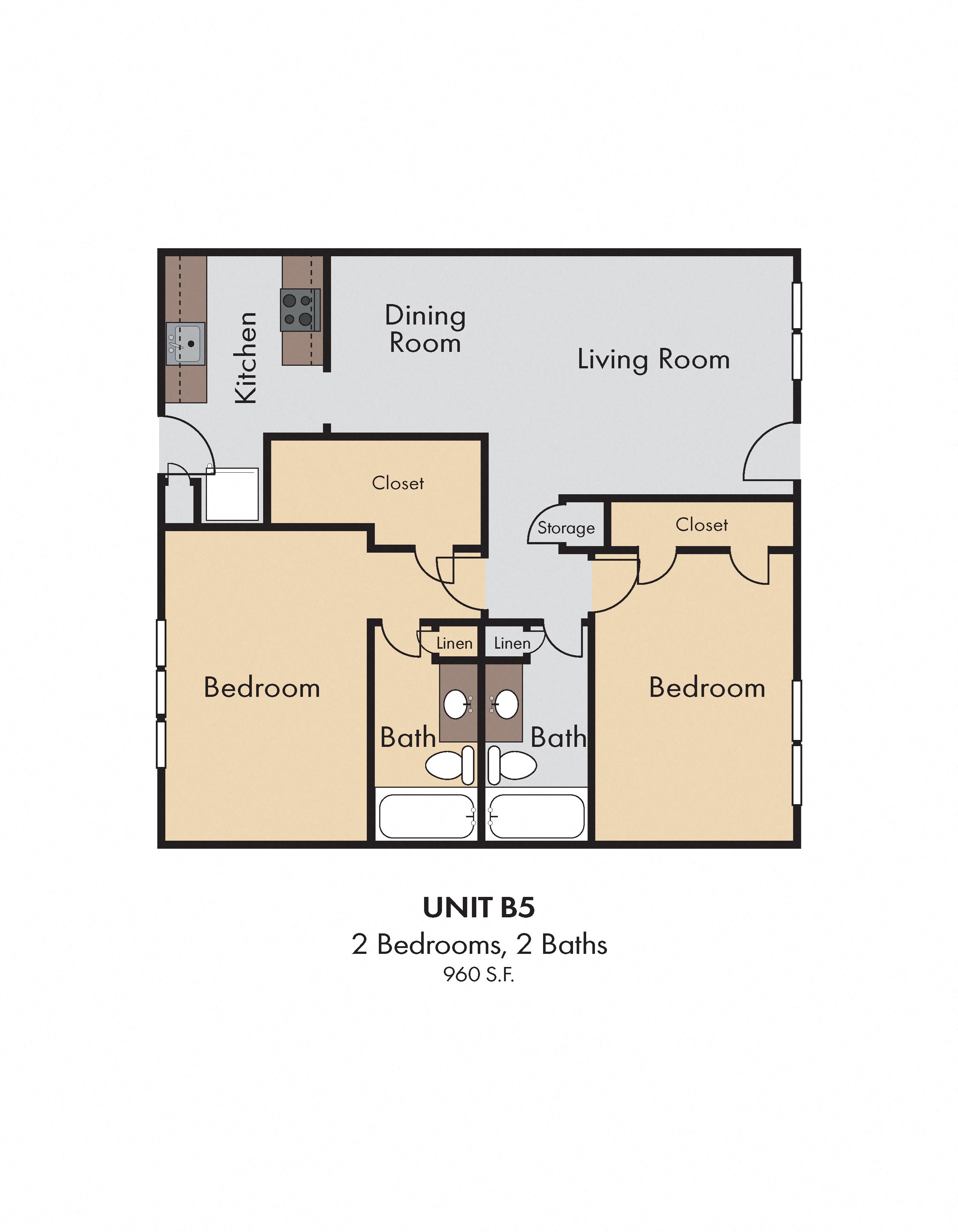 2 Bedroom 2 Bath 2D Floorplan Unit B5 2 Bedroom 2 Bath 2D Floorplan Unit B5-The Paddock on Park Row Apartment Homes, Arlington, TX